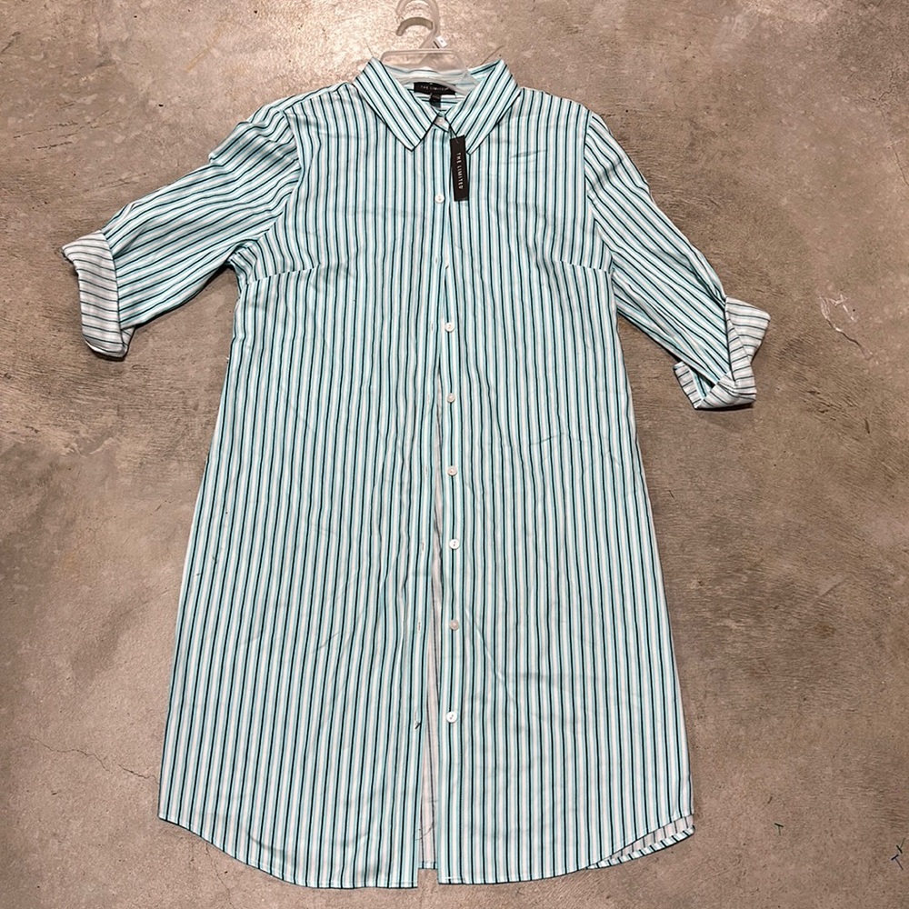 Aqua blue with black stripes long‎ button up shirt/ Size 12 / The Limited brand